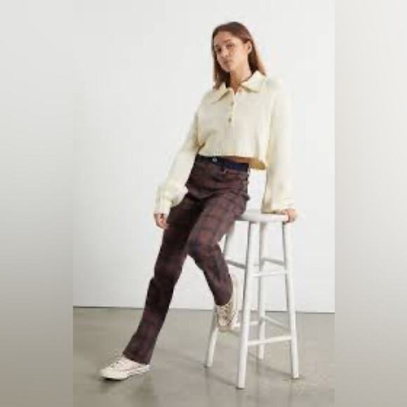 WeWoreWhat Plaid Color Block Icon Jeans Cocoa Navy Stretch Twill Size 25 NWT - Picture 1 of 7